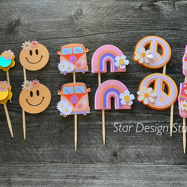 Groovy  Cupcake toppers- Groovy party decorations, 70's theme