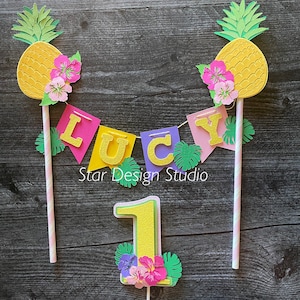 Pineapple cake topper, Flower Cake Topper Birthday bunting- Any age and name available