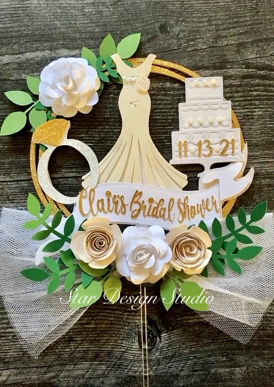 Bridal Shower Dress Cake Topper, Customizable Name and Date Etsy