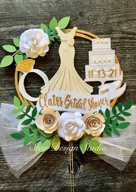 Bridal Shower Dress Cake topper, Customizable Name and date