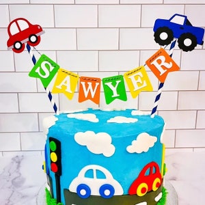 Transportation Cake topper, Boy Cake Topper Birthday bunting 2- Any age and name available