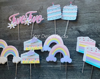 Rainbow Cupcake Toppers: Sweet Two Cake Decorations, Set of 12