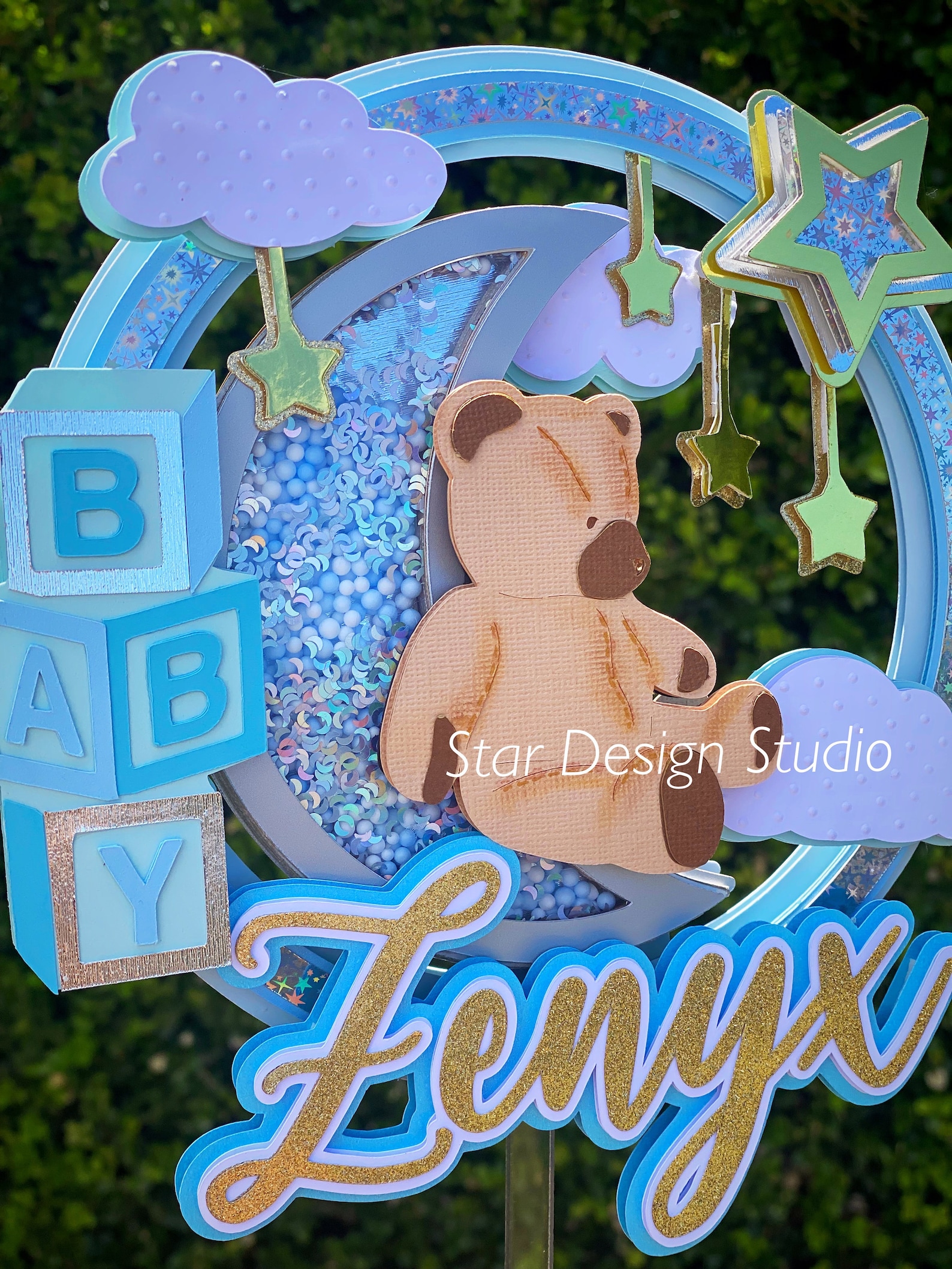 Teddy Bear Baby Shower Cake Topper: Blue Shaker, Customizable Name - Etsy