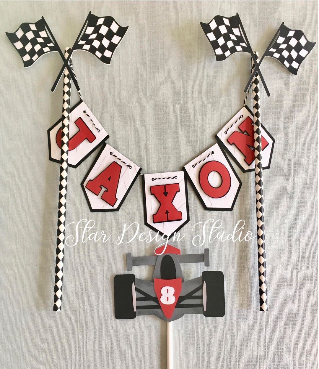 Race Car Cake Topper one Cake Topper Birthday Bunting Series 2 Any Age