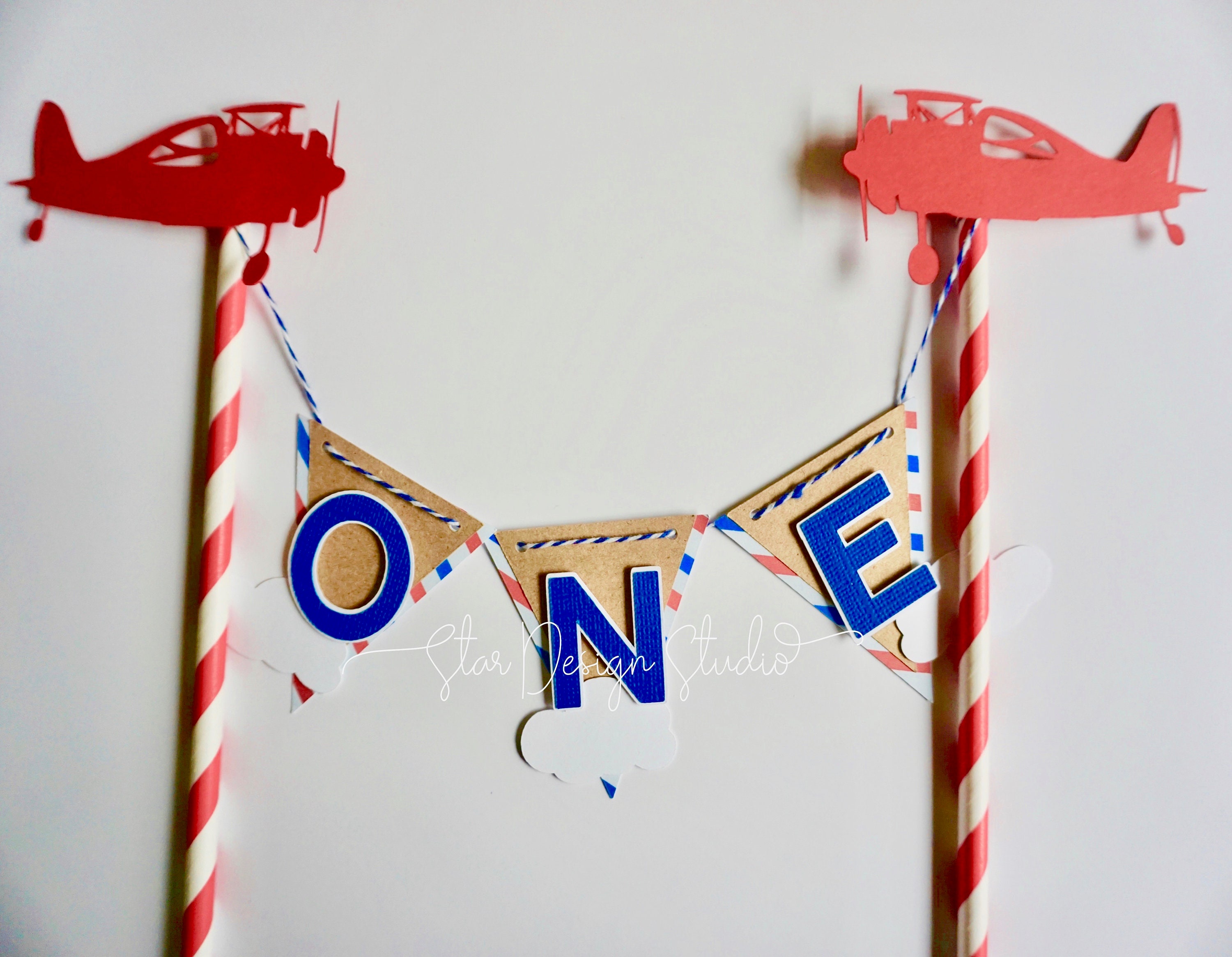 Airplane Cake Topper Birthday Bunting Plane cake topper | Etsy