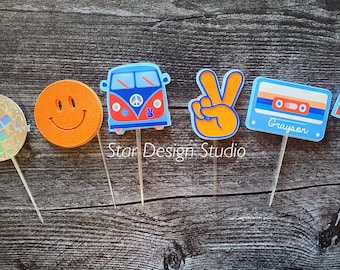 Groovy  Cupcake toppers- Groovy party decorations, 70's theme