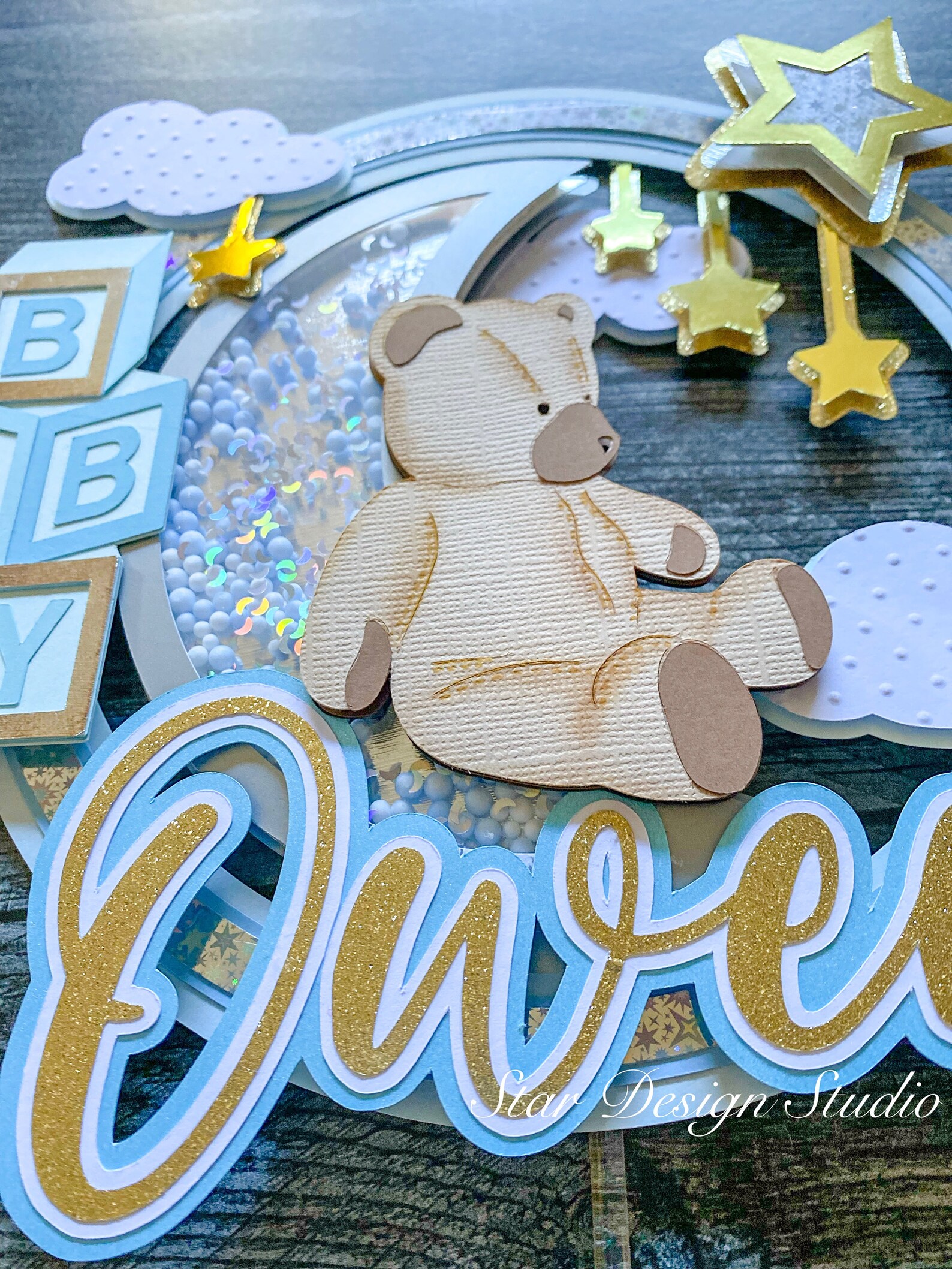 Teddy Bear Baby Shower Cake Topper: Blue Shaker, Customizable Name - Etsy
