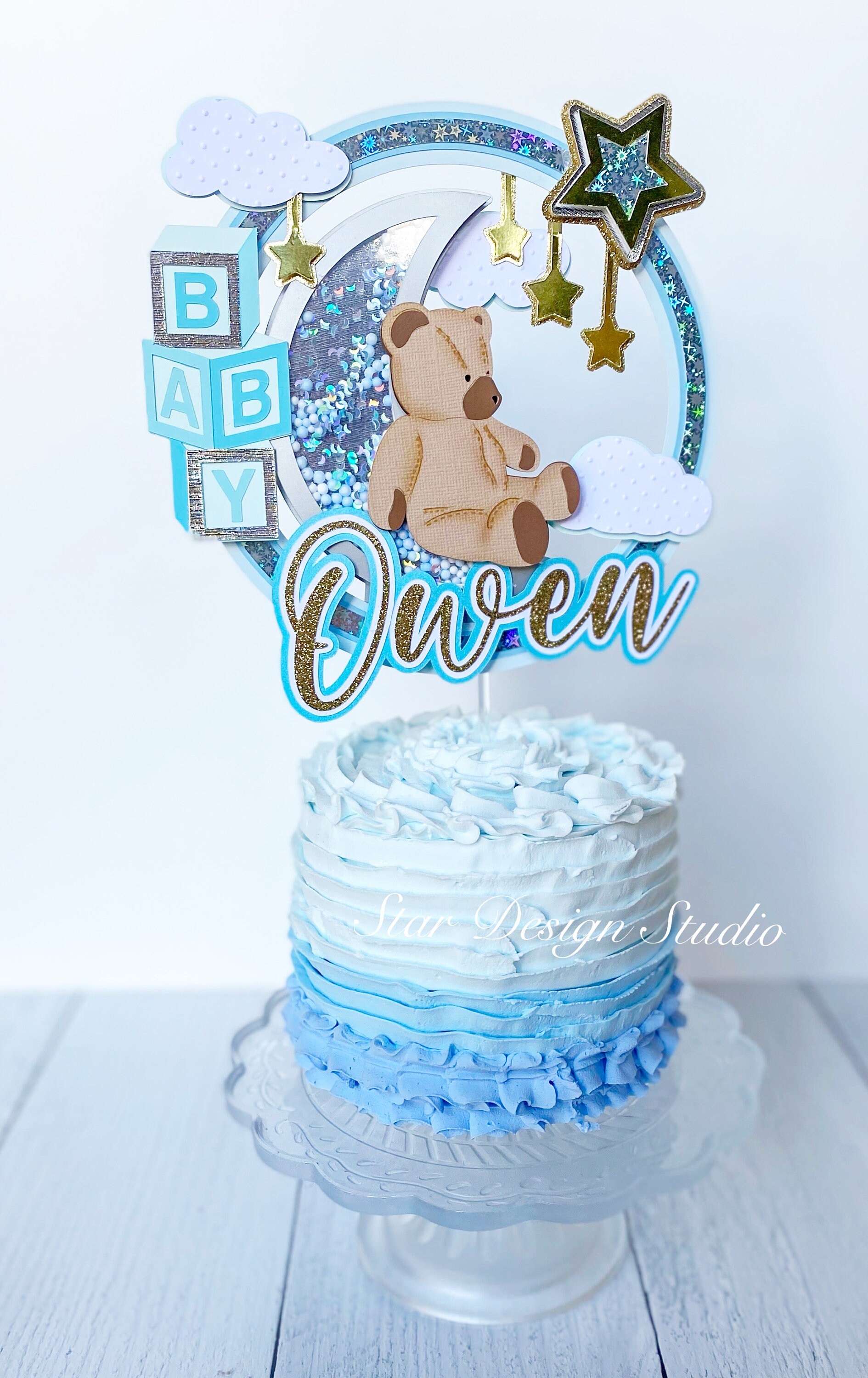 Teddy Bear Baby Shower Cake Topper: Blue Shaker, Customizable Name - Etsy