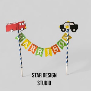 Transportation Cake Topper, Fire truck and police car
