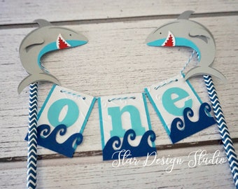Shark Cake Topper Birthday Bunting cake topper-  Smash cake, first birthday, Any number, name available