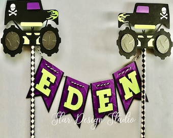 Monster Truck Birthday Cake Topper: Custom Name Bunting