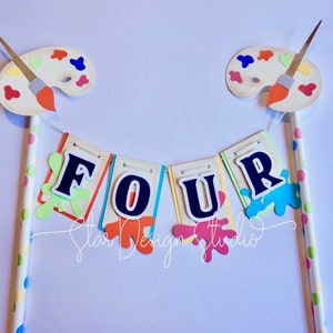 Paint Cake topper, Series 2 Bunting Birthday. Artist Smash cake. Any name, age available