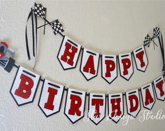 Race Car Banner, Happy Birthday, Name Banner, Cake Topper- Series 2