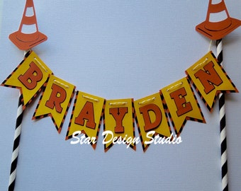 Construction Cake Topper Birthday Bunting-  Orange, White, Black