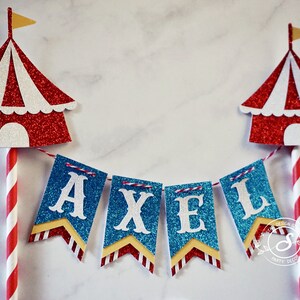 Circus Tent Cake Topper Birthday Bunting Ticket, Smash cake, first birthday, Any number, name available image 3