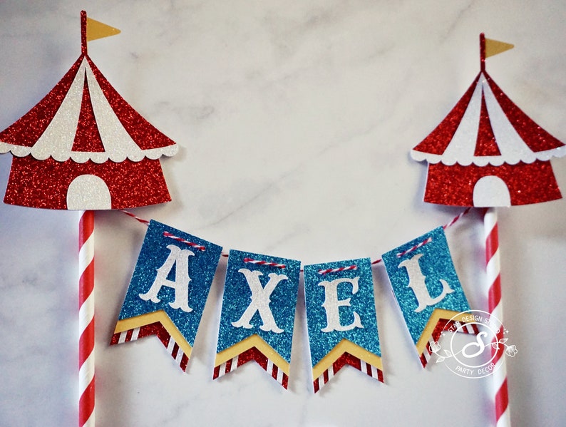 Circus Tent Cake Topper Birthday Bunting Ticket, Smash cake, first birthday, Any number, name available image 3