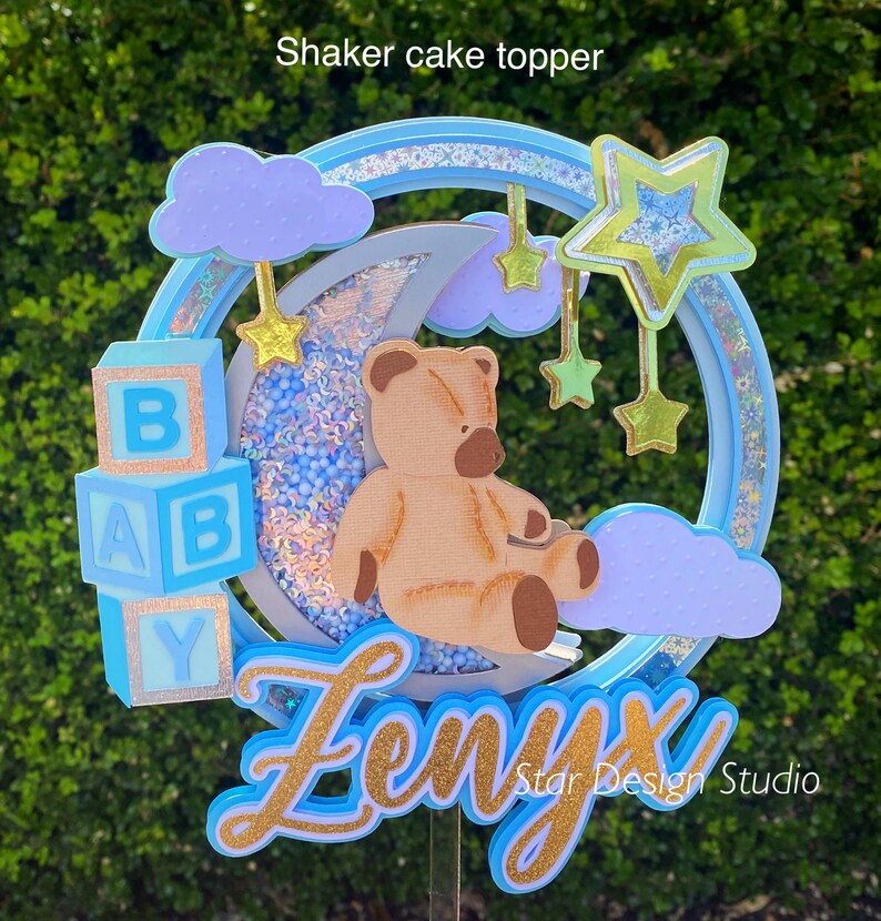 Teddy Bear Baby Shower Cake Topper: Blue Shaker, Customizable Name - Etsy