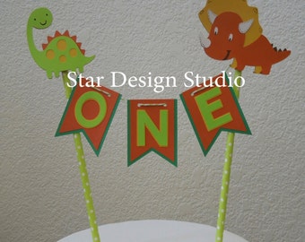 Dinosaur Cake Topper Birthday Bunting Dino cake topper-  Smash cake, first birthday, Any number, name available