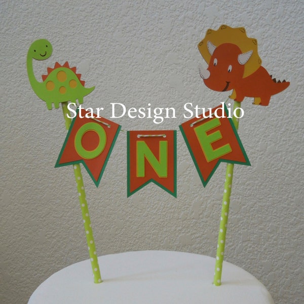 Dinosaur Cake Topper Birthday Bunting Dino cake topper-  Smash cake, first birthday, Any number, name available