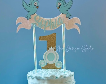 Princess Cake Topper: Gold, Pastel Pink & Aqua Bunting