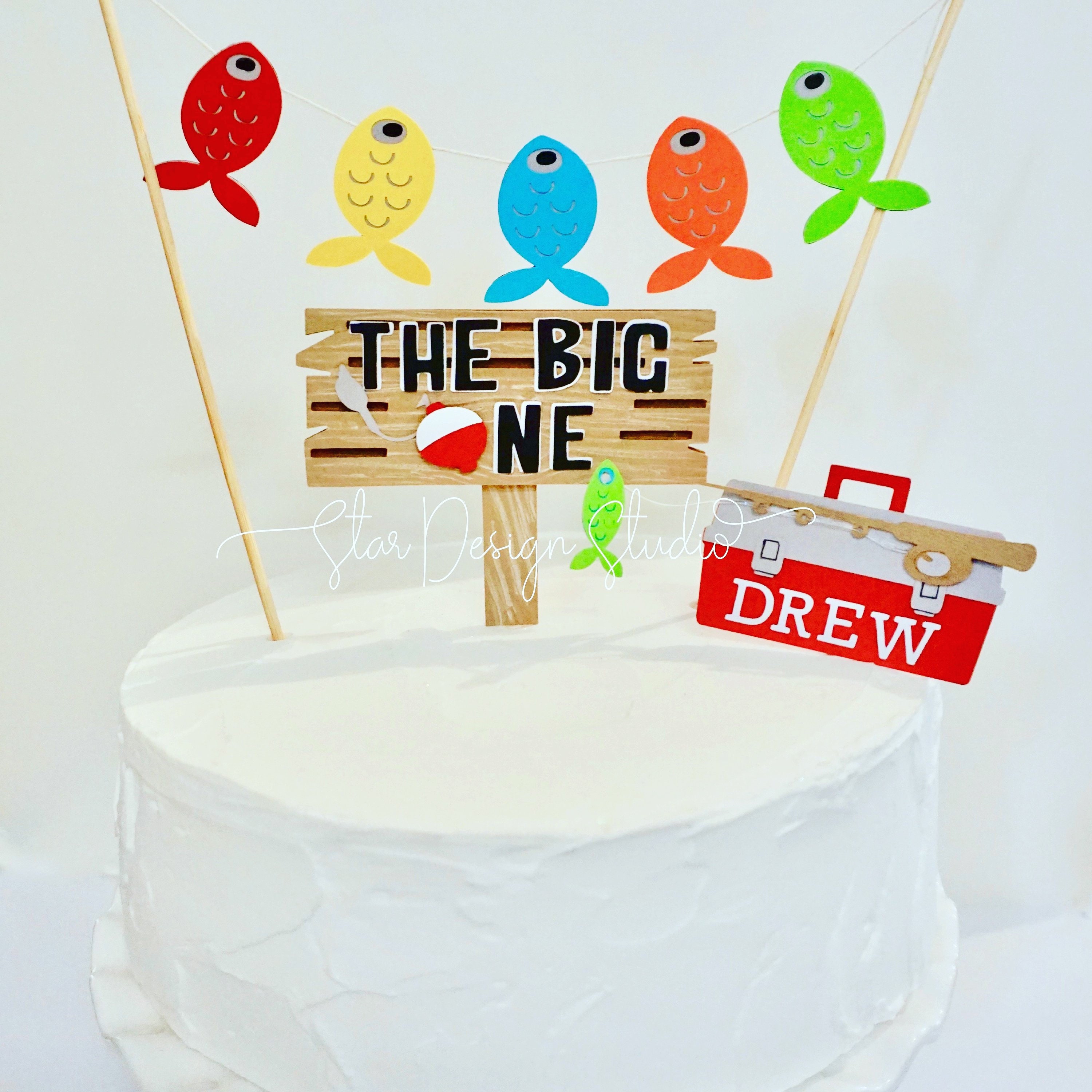 Fishing Cake Topper, the Big One Cake Topper Ofish-ally One. Multi