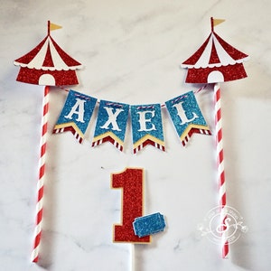Circus Tent Cake Topper Birthday Bunting Ticket, Smash cake, first birthday, Any number, name available image 2