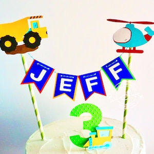 Transportation Birthday Cake Topper: Custom Name & Age Bunting