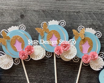 Carriage Cupcake toppers- Princess cupcake topper. Birthday decorations