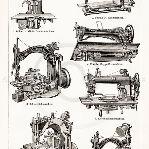 Vintage Steampunk Sewing Machine Printable Illustration 1800s Antique Sewing Machines Art Print Retro Machine Instant Download Wall Decor ZS