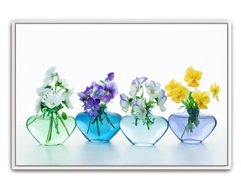Lámina artística de ramo de pensamientos y violetas: diseño floral minimalista moderno (descarga digital)