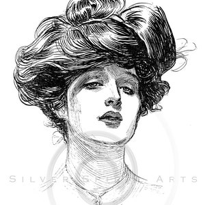 Vintage Gibson Girl Illustration Edwardian Victorian Fashion Printable Instant Digital Download Clip Art Retro Black and White Drawing ZS image 3