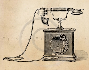 Vintage Telephone Illustration Printable 1800s Phones Antique Steampunk Print Instant Download Clip Art Retro Black and White Drawing ZS