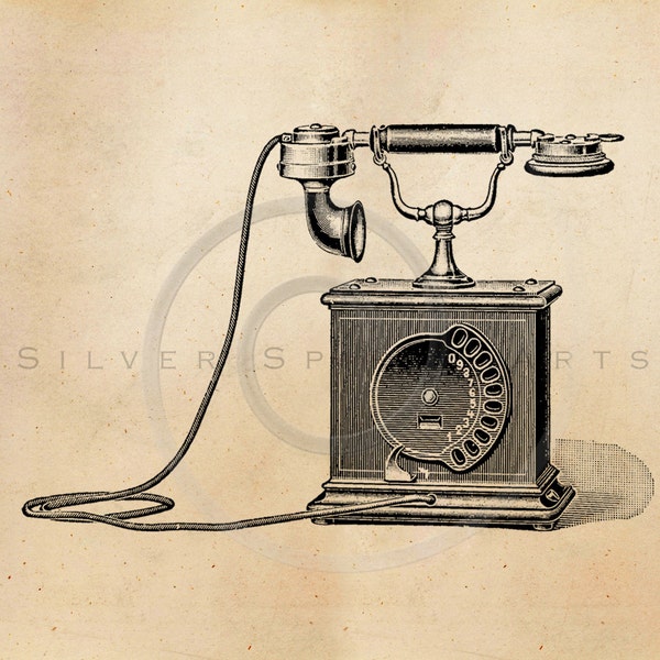 Vintage Telephone Illustration Printable 1800s Phones Antique Steampunk Print Instant Download Clip Art Retro Black and White Drawing ZS