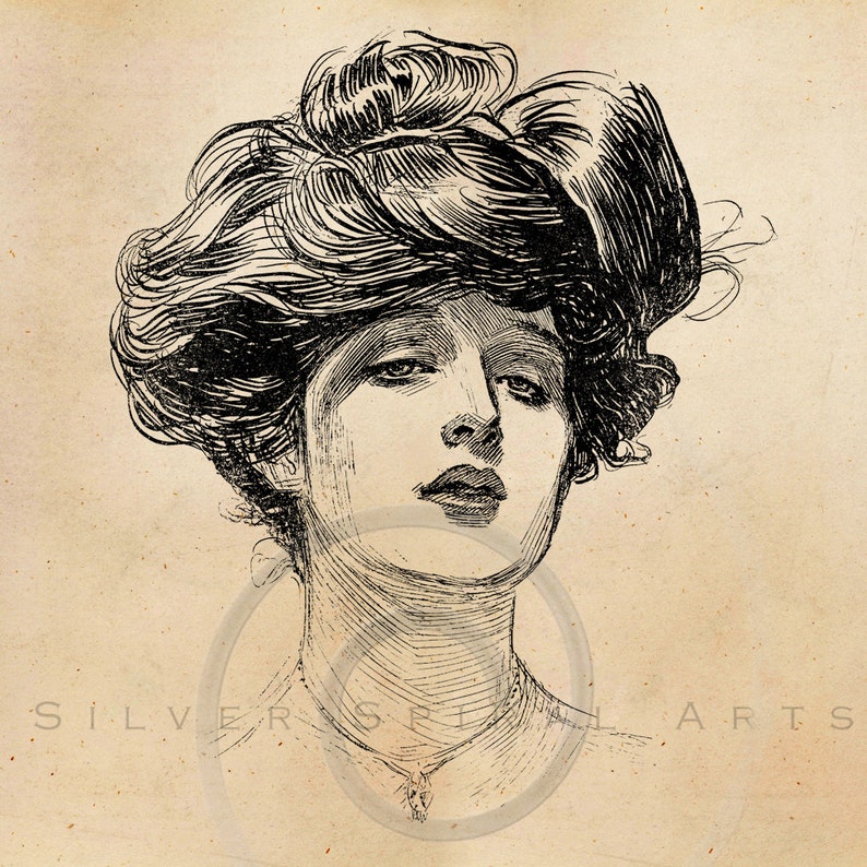 Vintage Gibson Girl Illustration Edwardian Victorian Fashion Printable Instant Digital Download Clip Art Retro Black and White Drawing ZS image 2