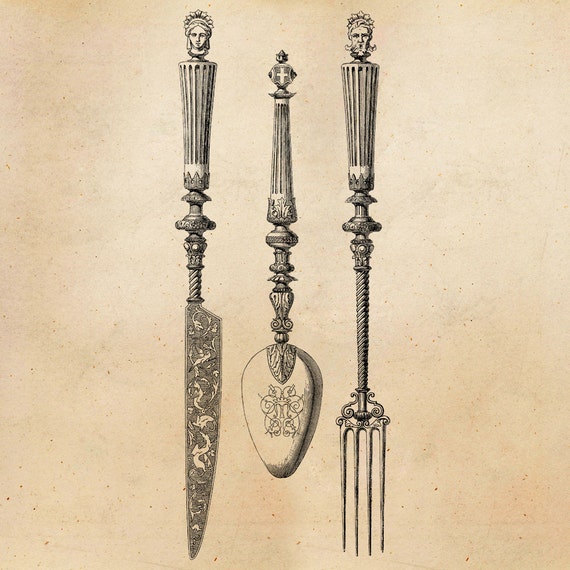 Vintage Knife Fork Spoon Illustration Printable 1800s Antique Etsy
