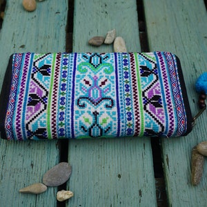 Hmong Wallet, Purse, Organizer, Womens Wallet, Thailand, Embroidered, Fabric, Tribal, Ethnic, Boho, Hippie, Gypsy, Ibiza, Handmade, Blue #2