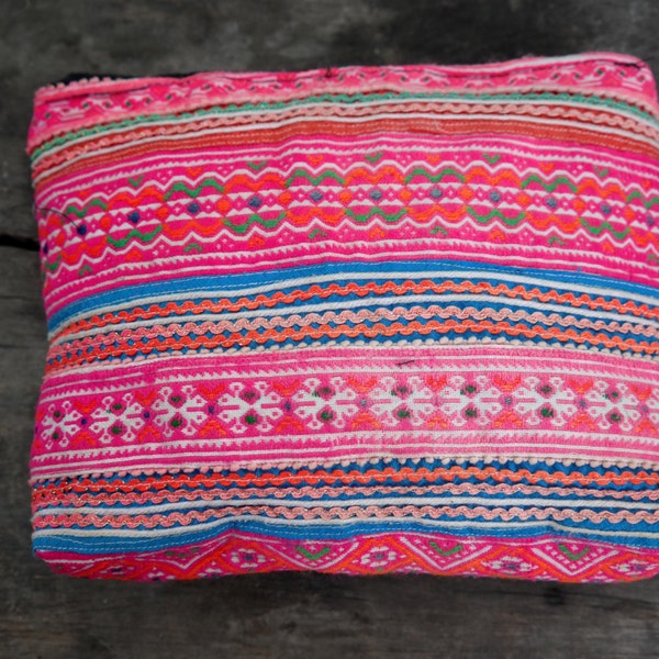 Womens Toiletry Bag, Hmong, Organizer, Purse Insert, Clutch, Cosmetic Bag, Travel, Fabric, Hippie, Boho, Gypsy, Ibiza, Handmade, Pink #29