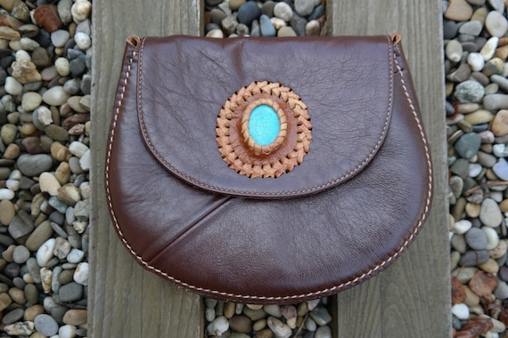 leather purse with turquoise stone