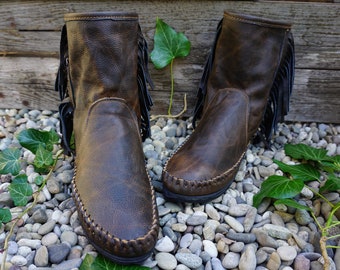 SALE, Leather Moccasins, Moccasins, Booties, Ankle Boots, Leather Shoes, Fringes, Native, Hippie, Boho, Ibiza, Dark Brown, Handmade EU39