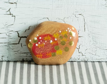 Small Abstract Hand Painted Wood Pocket Mirror (red)