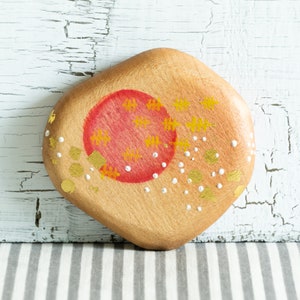 Abstract Hand Painted Wood Pocket Mirror (red)