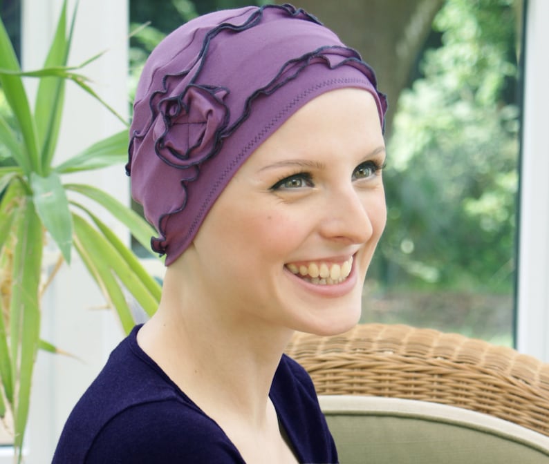 Mauve chemo hat stylish cancer hat for women