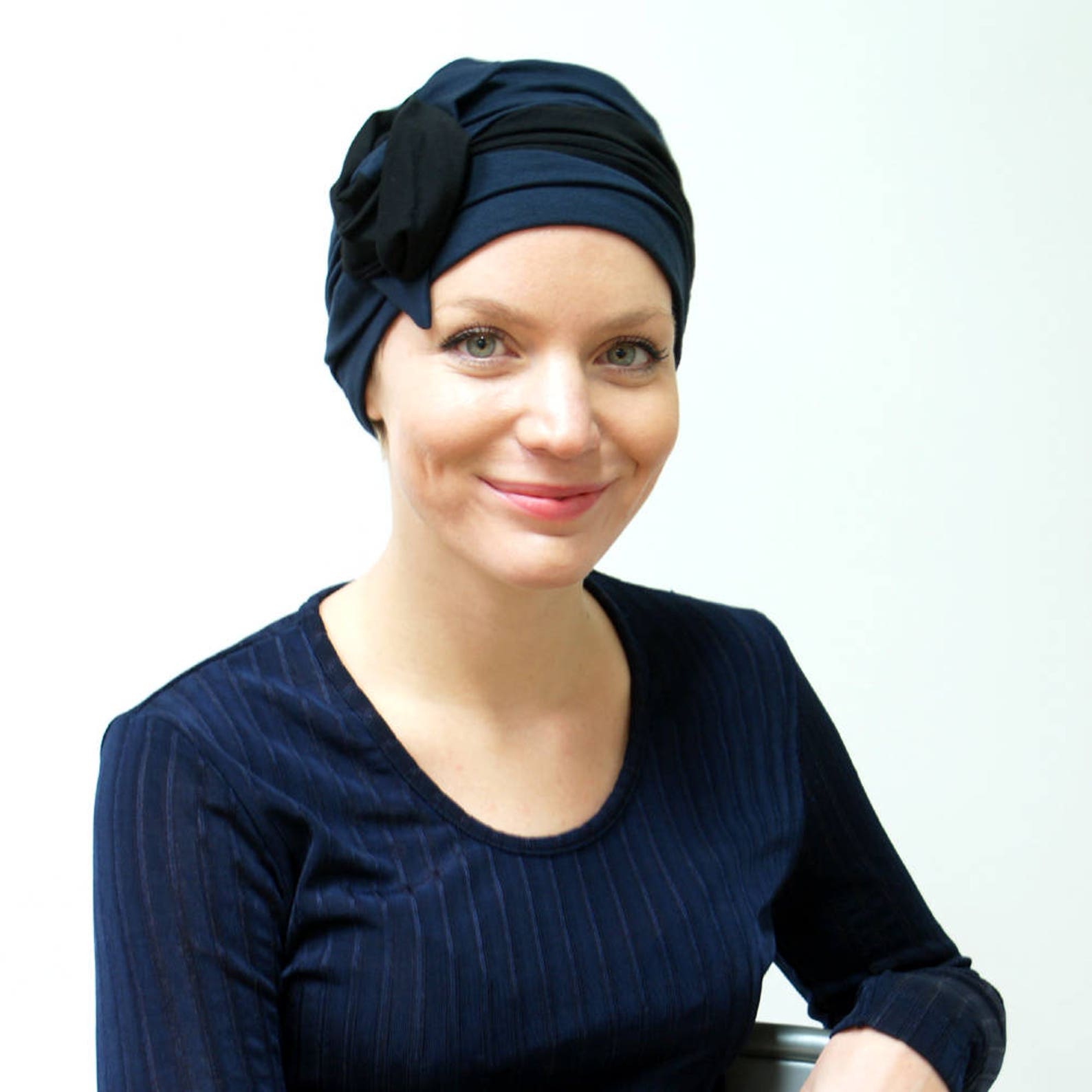 Blue/black chemo hat stylish chemo headwear for womens' | Etsy