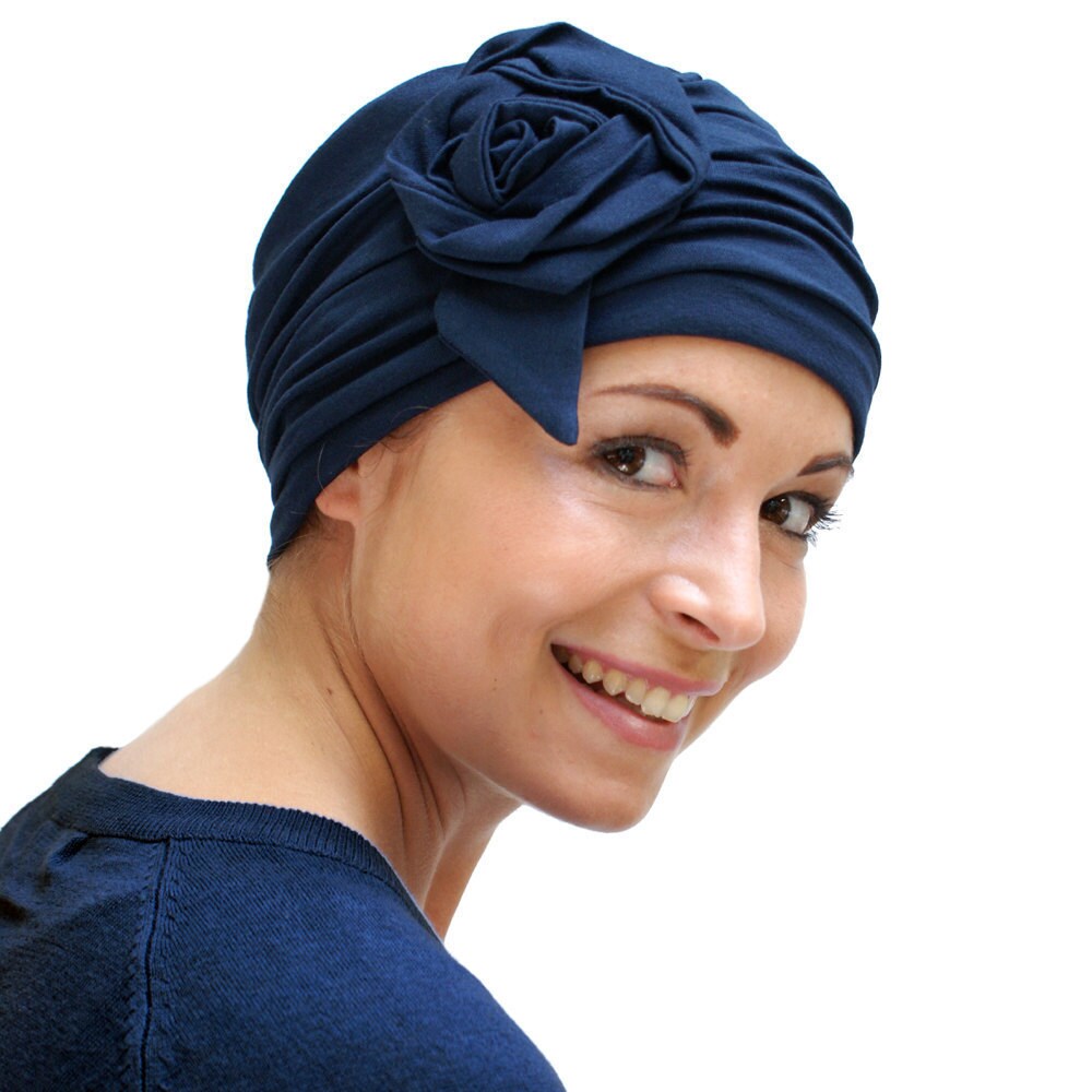 Stylish chemo headwear hats for womens hair loss navy blue Etsy