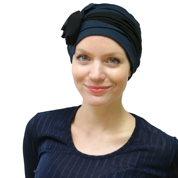 Blue/black chemo hat stylish chemo headwear for womens' | Etsy