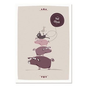 Postkarte Viel Glück - Schweine