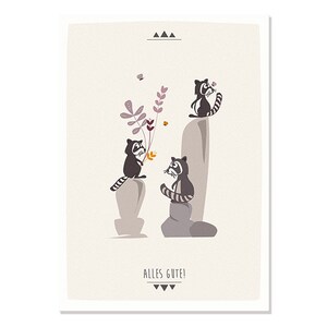 Postkarte Alles Gute - Waschbären