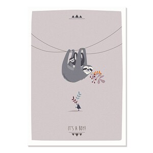Postkarte It's a boy - Faultiere