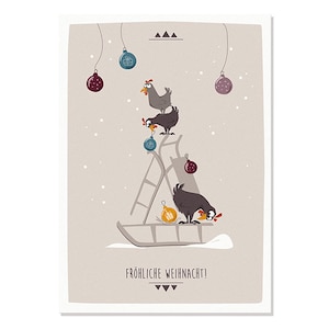 Cartolina Buon Natale! - Albero da slitta e galline