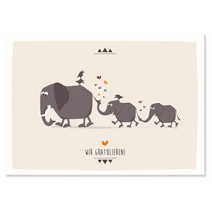 Cartolina Ci congratuliamo con gli elefanti